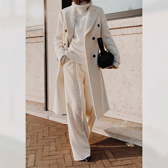Frauen Doppelreiher Wollmischung Mantel mit oversized Schnitt und breiten Revers Shop Nory