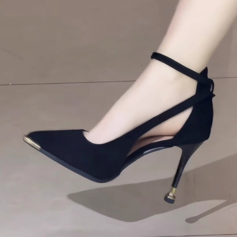 Damen elegante spitze Pumps mit Knöchelriemen Cut-Out-Seiten und zierlichem Kitten-Heel Shop Nory