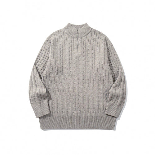 Unisex Oversize Zopfstrick-Halbzippullover mit kurzem Stehkragen und breitem Rippbund Shop Nory
