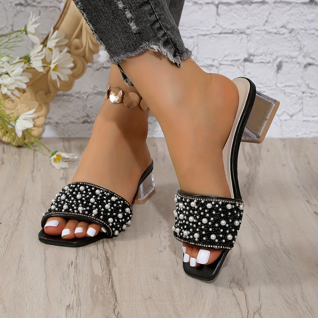 Damen Absatzsandalen mit transparenten Riemen und glitzerndem Akzent