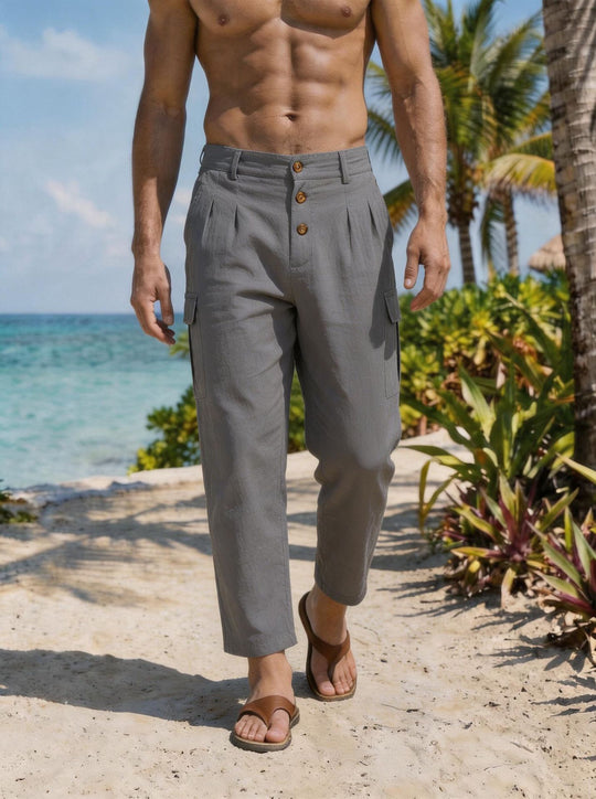 Herren Bundfalten-Cargohose mit Knopfverschluss, aufgesetzten Cargotaschen und gekürztem Bein Shop Nory