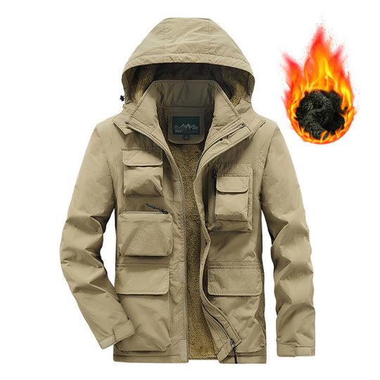 Herren Multifunktionaler Fleece-gefütterter Fieldparka mit Kapuze und Mehrfach-Taschen Shop Nory
