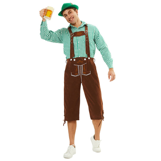 Herren nan traditionelle bayerische Trachtenlederhose knielang mit bestickten Hosenträgern Shop Nory