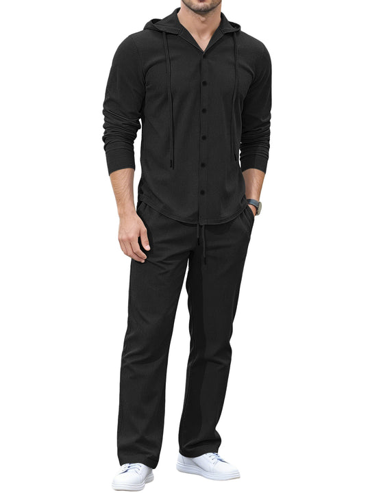 Herren Lässiges Knopf‑Hoodie Lounge‑Set aus Jersey mit Kordelzug und Komfort‑Jogger Shop Nory