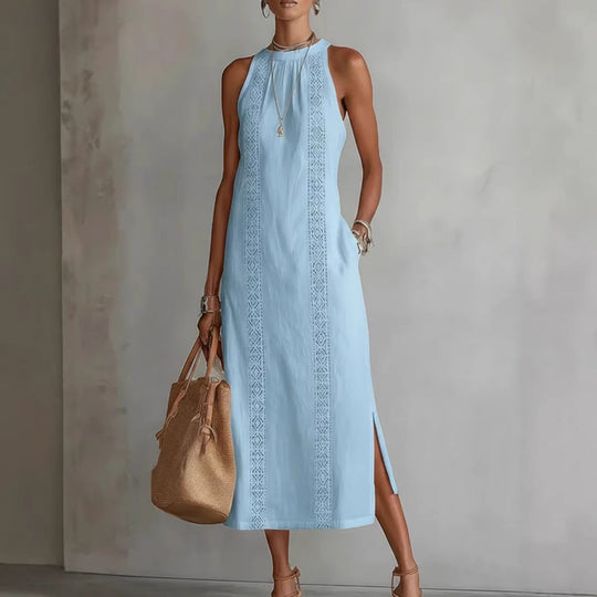 Damen Elegantes Sommer-Maxi-Kleid mit Spitzenapplikation und seitlichem Schlitz