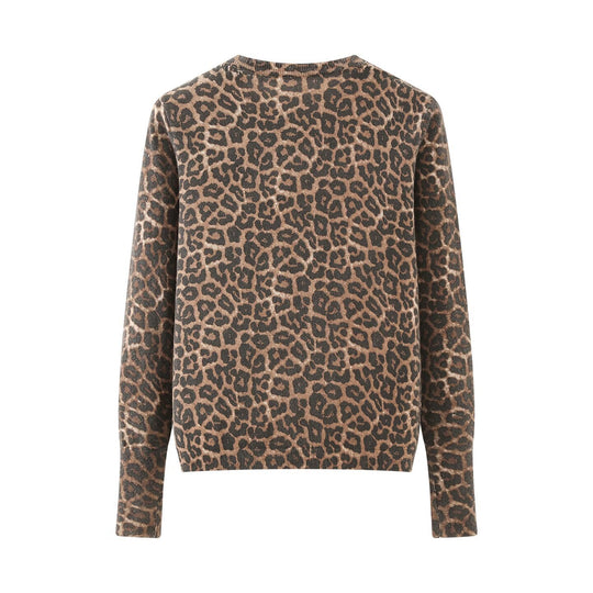 Damen Feinstrick-Cardigan mit Leoprint, Rundhals und durchgehender Knopfleiste Shop Nory
