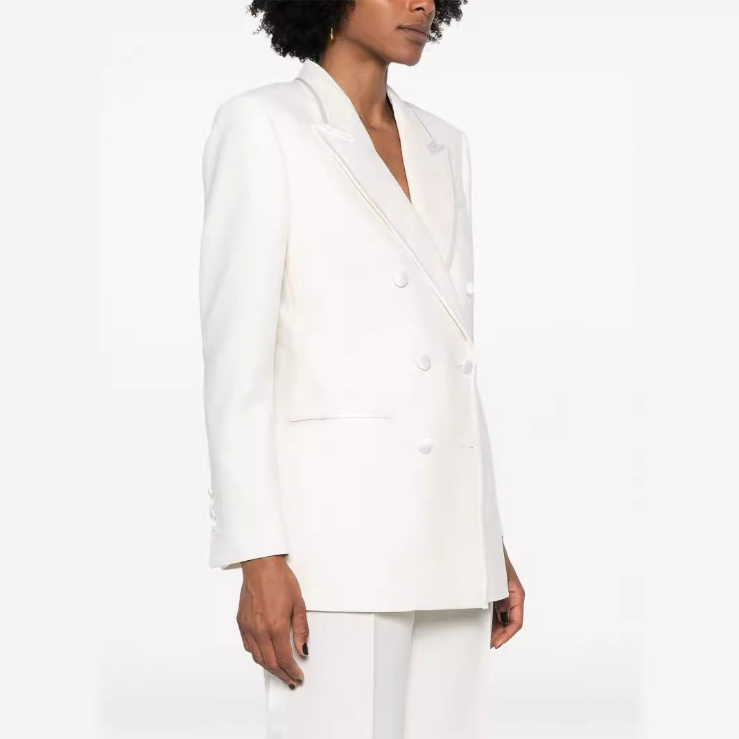 Damen Doppelreihiges Longblazer‑Hosenanzug mit Marlene‑Weitbeinhose und schlanker Silhouette Shop Nory
