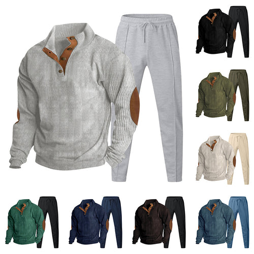 Herren Strukturiertes Henley-Loungewear-Set mit Ellenbogen-Patches & tapered Jogginghose Shop Nory
