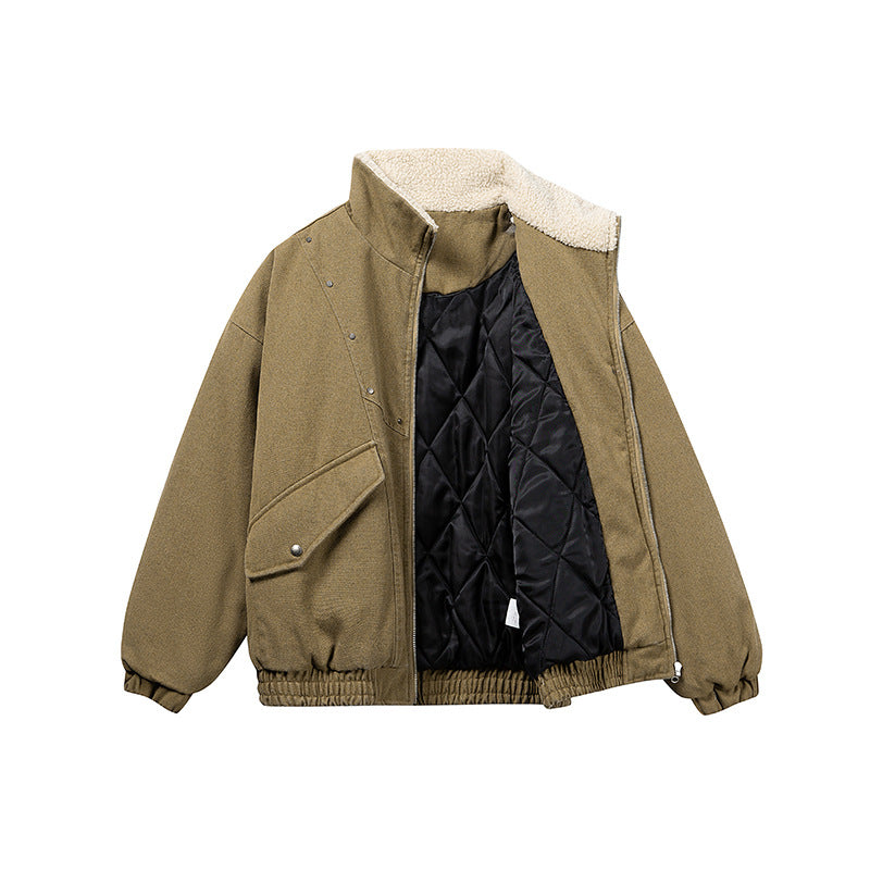 Unisex Boxy-Denimblouson mit kontrastierendem Teddyfutter und großen Pattentaschen Shop Nory