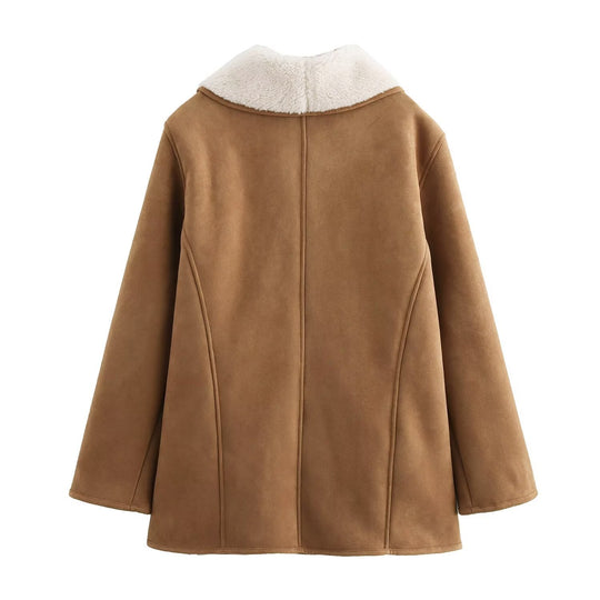 Damen Kurzmantel aus Veloursoptik mit Teddyfutter und Schalkragen Shop Nory
