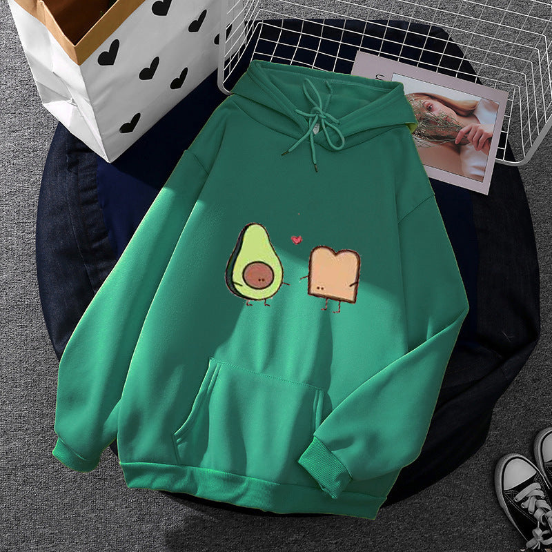 Damen nan gemütlicher Kapuzenpullover mit Avocado‑Toast-Illustration, weichem Fleece-Innenfutter und Kängurutasche Shop Nory