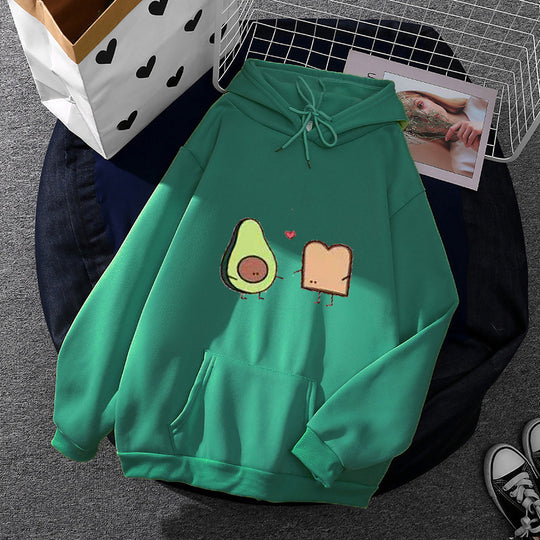 Damen nan gemütlicher Kapuzenpullover mit Avocado‑Toast-Illustration, weichem Fleece-Innenfutter und Kängurutasche Shop Nory