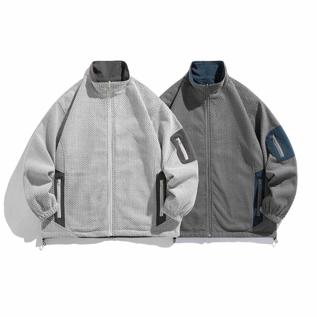 Unisex Struktur‑Fleecejacke mit hohem Stehkragen, Reißverschluss‑Taschen und Tunnelzugsaum Shop Nory