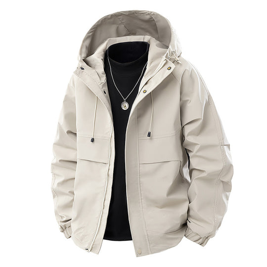 Herren Minimalistischer Tech-Softshell-Parka mit Kapuze, verdecktem Reißverschluss und Cargo-Brusttaschen Shop Nory