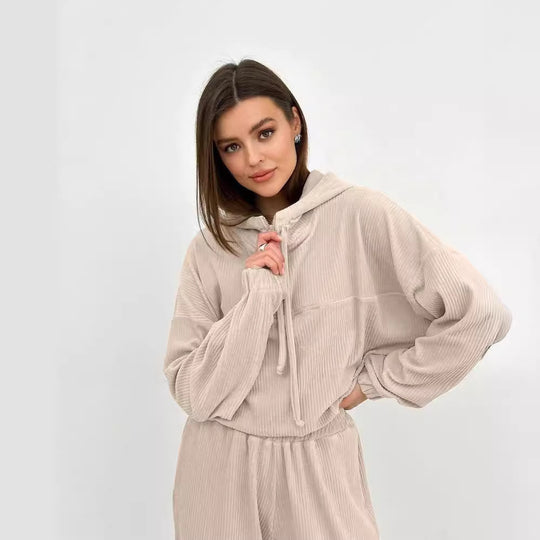 Damen Cordstoff Loungewear-Set mit Kapuzenpullover und Jogginghose Shop Nory