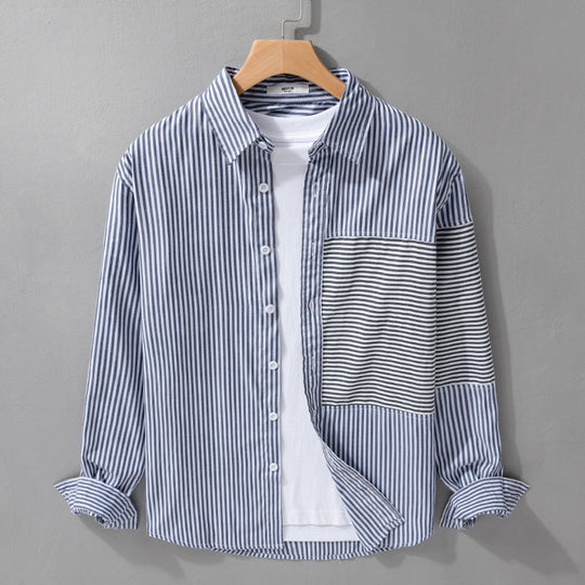 Herren Gestreiftes Patchwork-Hemd mit Brustpatch und Relaxed-Fit Shop Nory