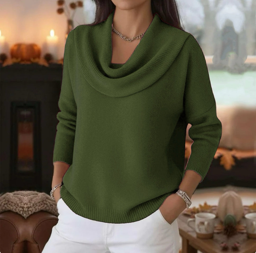 Damen Lässiger Schalkragen-Feinstrickpullover mit überschnittener Schulter und geripptem Saum Shop Nory