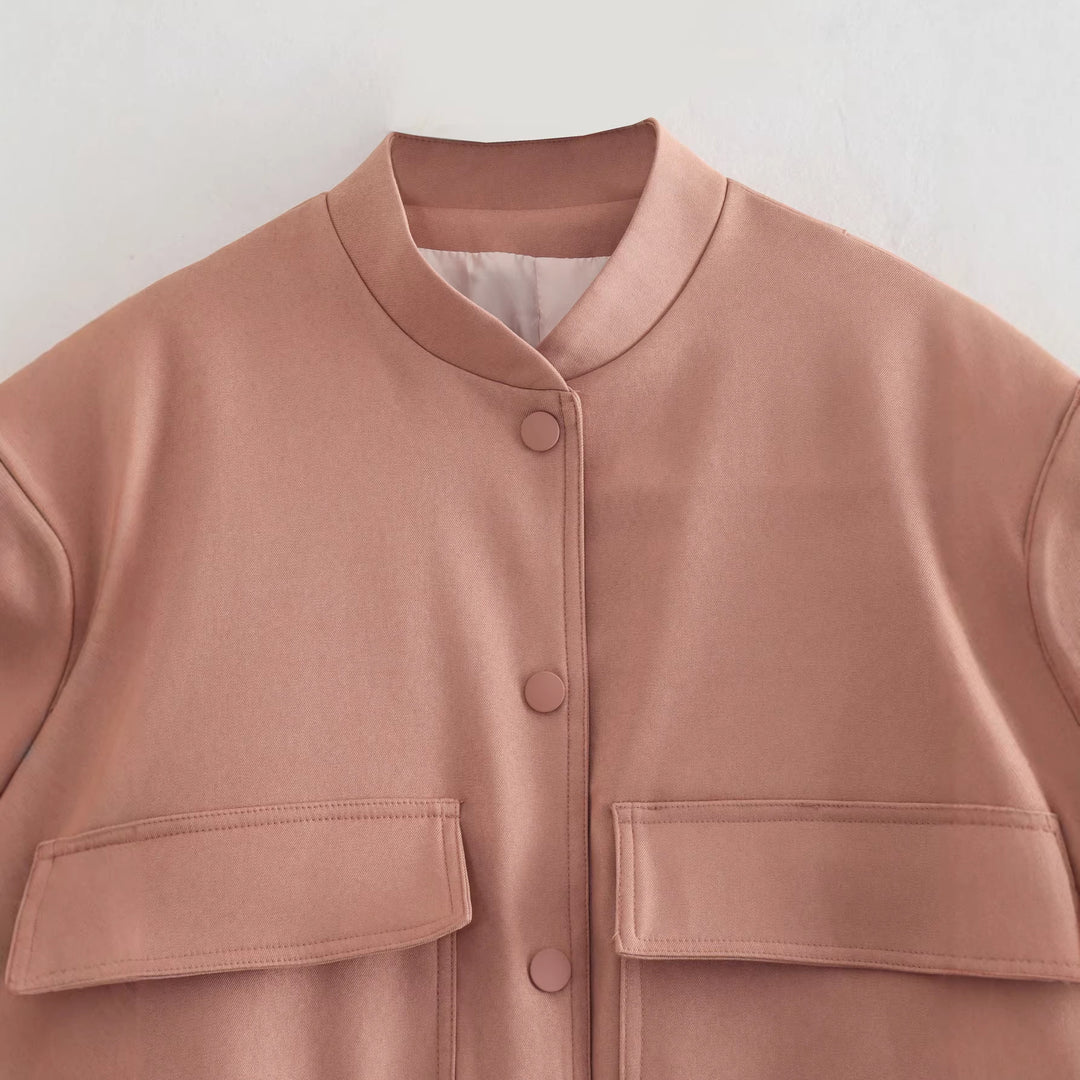 Damen Leichte Taillierte Shirtjacke aus Utility‑Webstoff mit Tunnelzug und Druckknöpfen Shop Nory