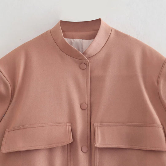 Damen Leichte Taillierte Shirtjacke aus Utility‑Webstoff mit Tunnelzug und Druckknöpfen Shop Nory