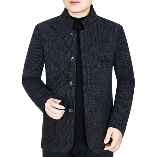 Herren Stehkragen-Mantel aus strukturierter Wollmischung mit schmaler Silhouette Shop Nory