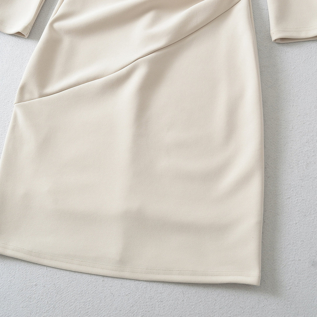 Damen Figurbetontes Midikleid mit geraffter Wickeloptik und langen Ärmeln Shop Nory