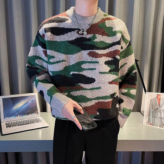 Herren Gemütlicher Grobstrickpullover mit Camouflage-Muster Shop Nory