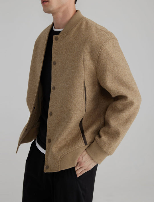 Herren Woll‑Bomberjacke mit Rippbündchen und verdeckten Druckknöpfen Shop Nory