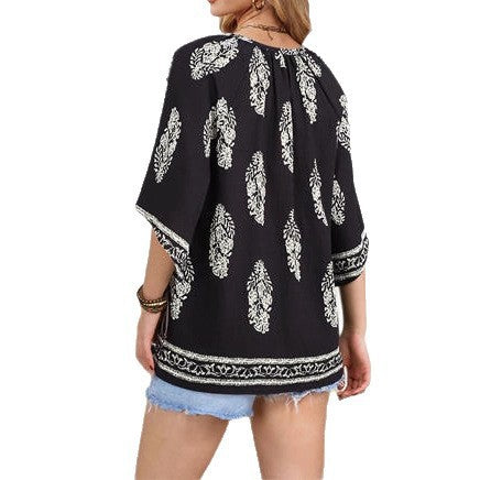 Damen Lockeres Strand-Tunika-Oberteil mit V‑Ausschnitt und Boho‑Print Shop Nory