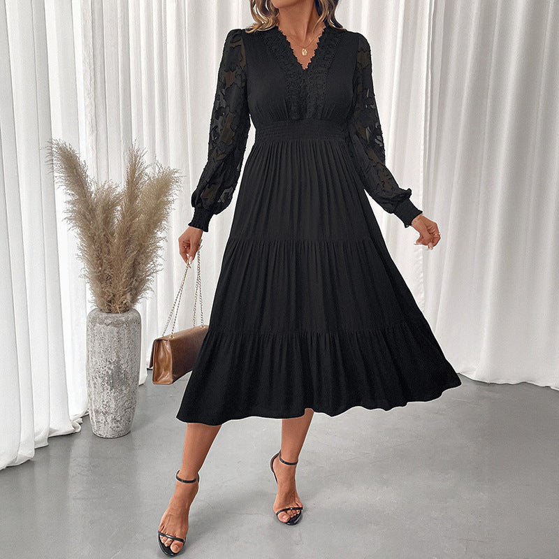 Damen Elegantes Maxikleid mit Spitzenärmeln Shop Nory