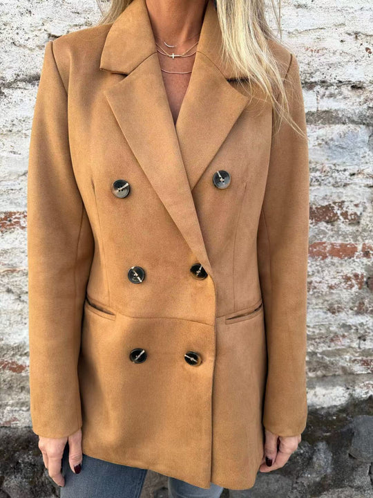Damen Doppelreihiger Mantel im Velourslook mit Reverskragen Shop Nory