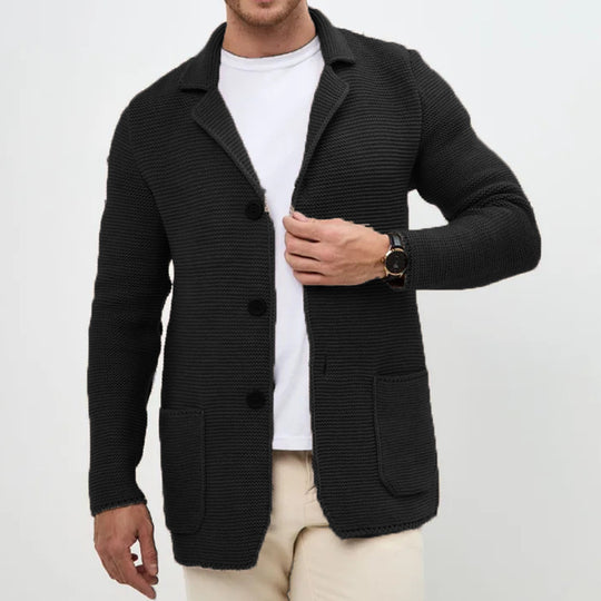 Herren grobgestrickter Strickcardigan mit Schalkragen und aufgesetzten Taschen Shop Nory