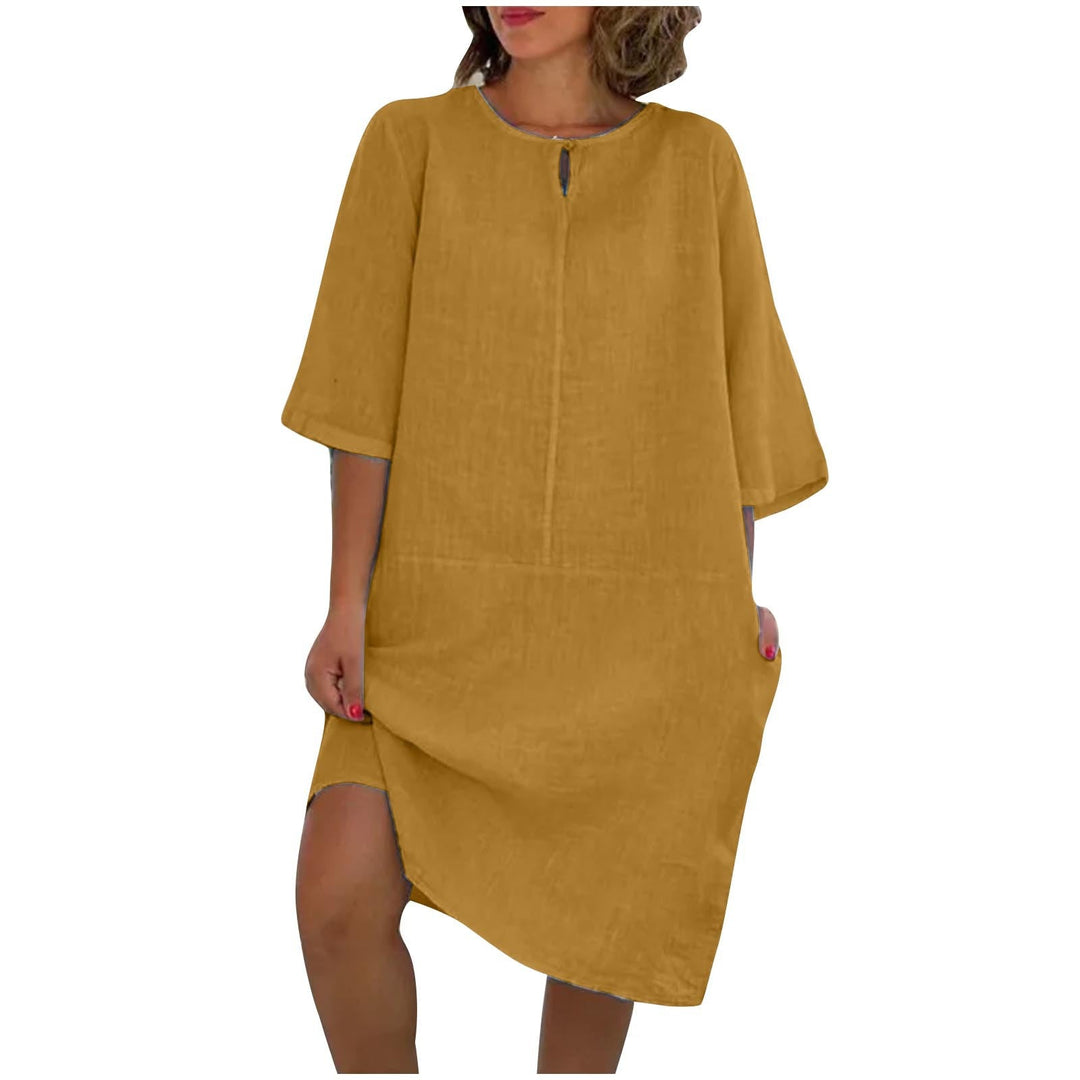 Damen luftig geschnittenes Kleid mit praktischen Taschen und elegantem Ausschnitt