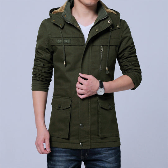 Herren Canvas-Parka mit gefütterter Kapuze, Multifunktions-Taschen und verdecktem Reißverschluss Shop Nory