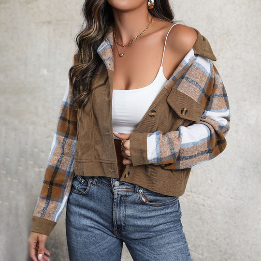 Damen Modische Karo-Cordjacke Shop Nory