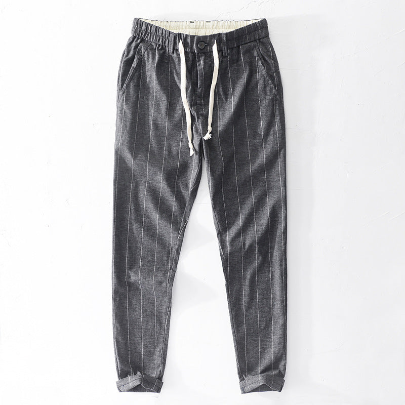 Herren lässige Hose mit elastischem Bund und Kordel schmal zulaufend Nadelstreifenoptik Shop Nory