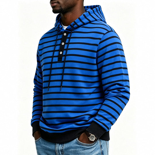 Herren Kapuzenpullover mit Henley-Knopfleiste und feinem Streifenstrukturmuster Shop Nory
