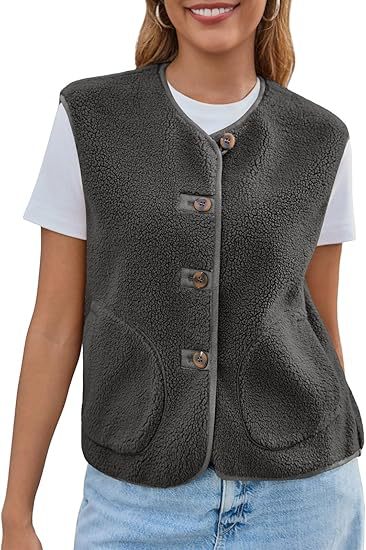 Damen Teddy-Fleeceweste mit Knopfleiste und Eingrifftaschen Shop Nory