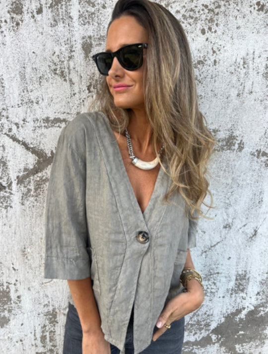 Damen Leichtes Leinenblazer mit kurzer Arm