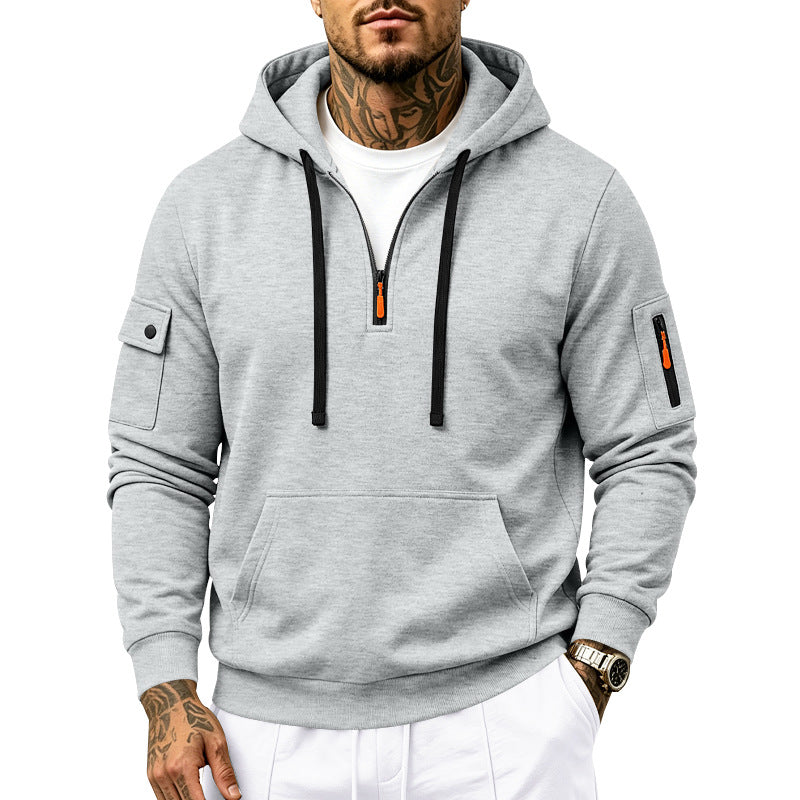 Herren Utility-Halbzip-Kapuzenpullover mit Ärmel-Taschen und Kängurutasche Shop Nory