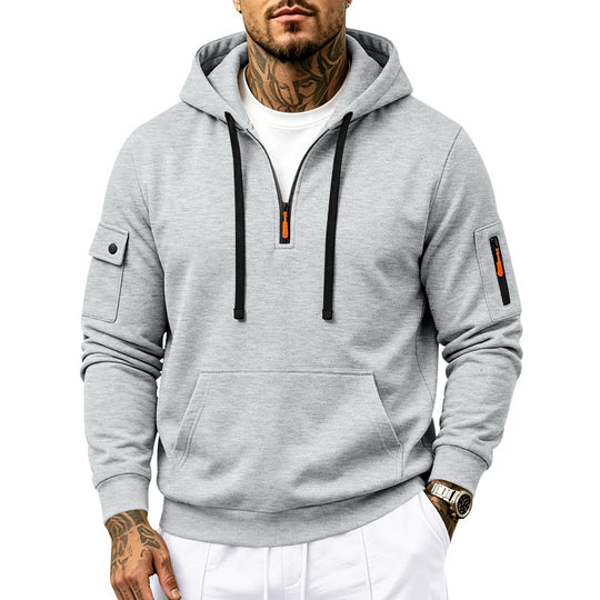 Herren Utility-Halbzip-Kapuzenpullover mit Ärmel-Taschen und Kängurutasche Shop Nory