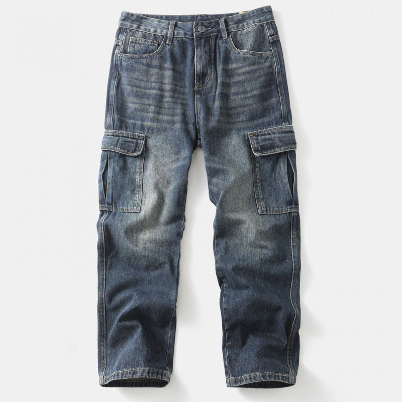 Herren Cargo-Jeans mit aufgesetzten Beintaschen und Used-Waschung Shop Nory