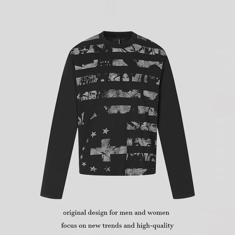 Herren Langarmshirt mit Strukturprint und flaggeninspiriertem Grafikmix Shop Nory