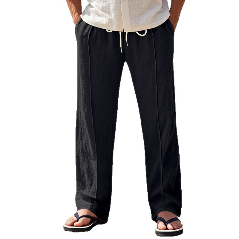 Herren Leichte Bundfalten‑Freizeithose aus Leinenmix mit elastischem Kordelbund und aufgerolltem Saum Shop Nory