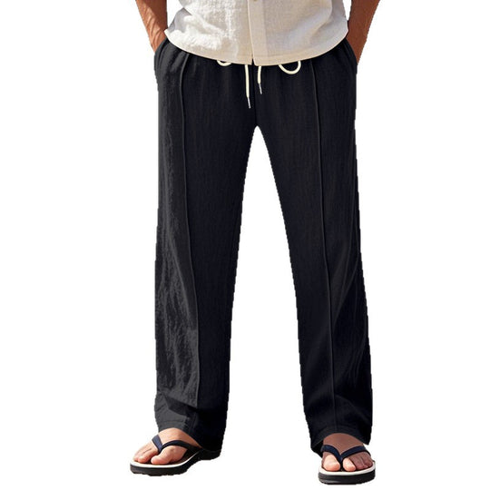 Herren Leichte Bundfalten‑Freizeithose aus Leinenmix mit elastischem Kordelbund und aufgerolltem Saum Shop Nory