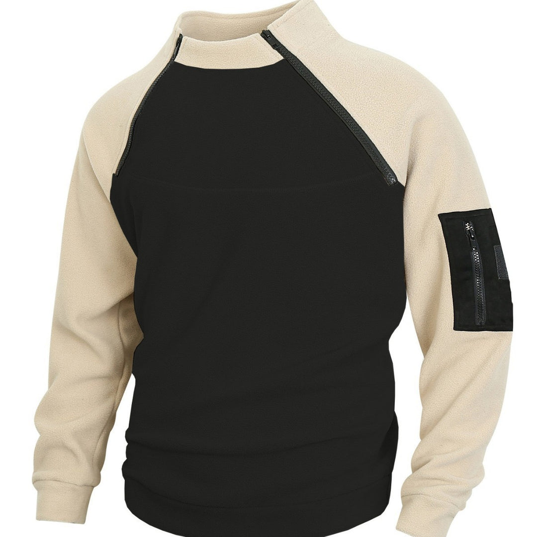 Herren technischer Fleece-Halbzip-Pullover mit asymmetrischen Schulterreißverschlüssen und Reißverschluss-Ärmeltasche Shop Nory