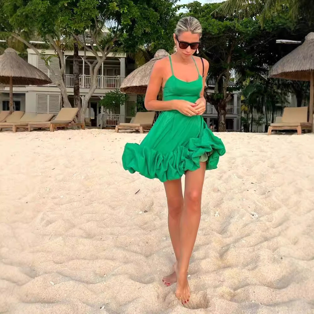 Damen A-Linien Kleid mit voluminösem Rüschensaum