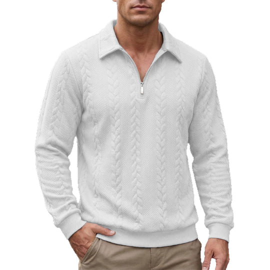 Herren strukturierter Halbzip-Pullover mit Troyerkragen, feinem Zopfmuster und elastischen Bündchen Shop Nory
