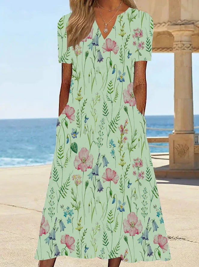Damen Blumengemusterte Sommerkleid mit Taschen