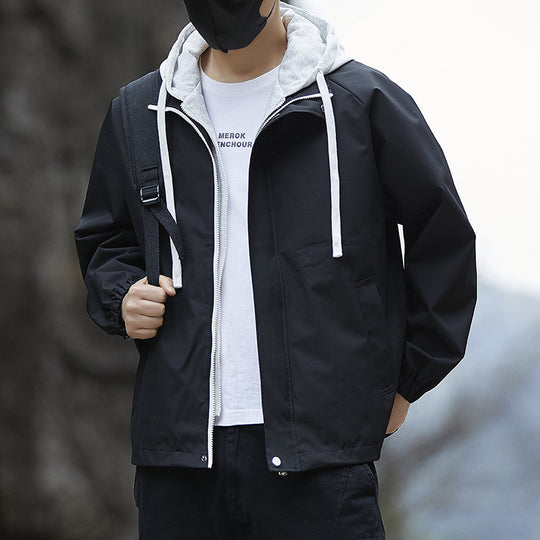 Herren Leichte Kapuzen-Regenjacke im Bomberstil mit verdecktem Reißverschluss und elastischen Bündchen Shop Nory