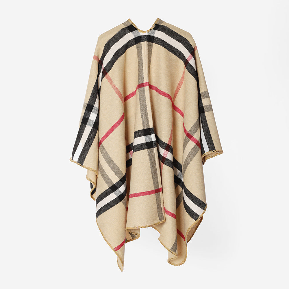 Damen Karierter Wollmix‑Poncho im Oversize‑Cape‑Schnitt mit Zierstichkante Shop Nory
